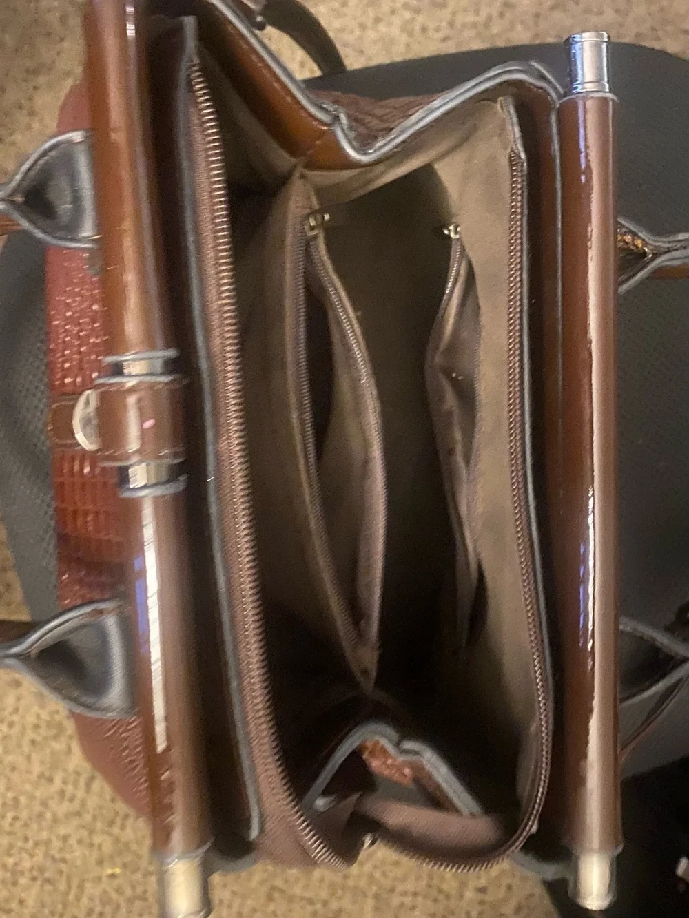 Brown Croc-Embossed Structured Satchel - Unbranded